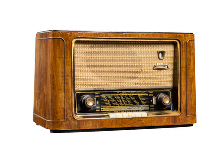 Vintage radio isolated on a white background, with clipping path.の写真素材