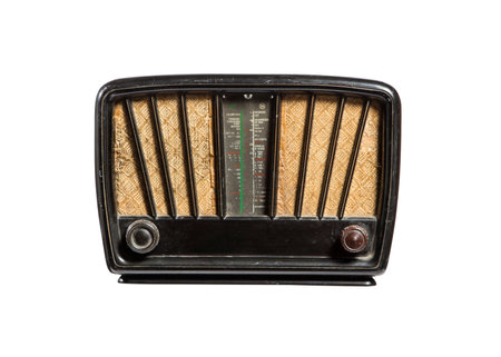 Vintage radio receiver isolated on white background with clipping path. Retro style.の写真素材