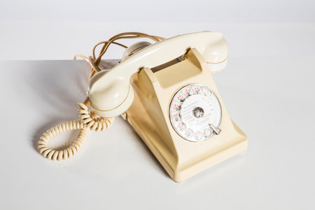 Vintage telephone isolated on white background with clipping path. Vintage telephone.の写真素材