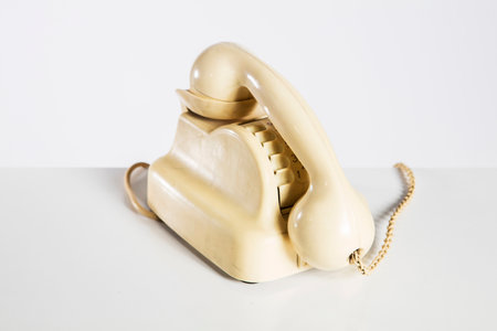 Vintage telephone on white background with copy space for your text.の写真素材