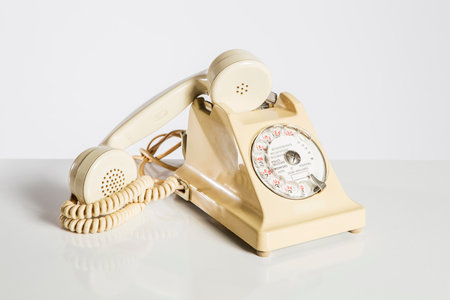 Retro telephone isolated on white background with clipping path and copy spaceの写真素材