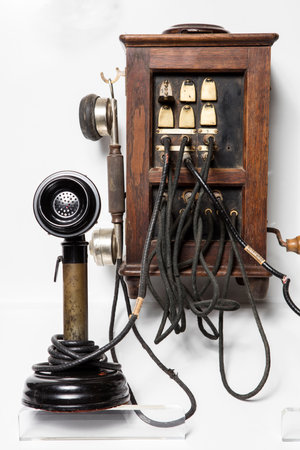 Vintage telephone on a white background, close-up, vintageの写真素材