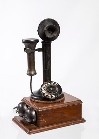 Vintage telephone isolated on white background. Old telephone. Vintage telephone.の写真素材