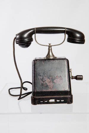 Vintage telephone isolated on white background with clipping path and copy spaceの写真素材