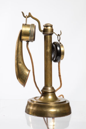 Antique telephone isolated on white background with clipping path. Retro style.の写真素材