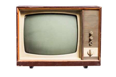 Vintage TV isolated on white background. Clipping path included.の写真素材