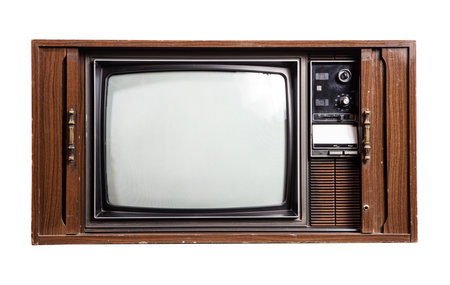Vintage television isolated on white background. Clipping path included.の写真素材