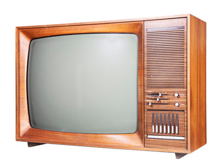 Vintage TV isolated on white background. Clipping path included.の写真素材