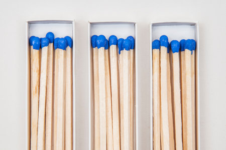 Matches in a box on a white background, close-upの写真素材