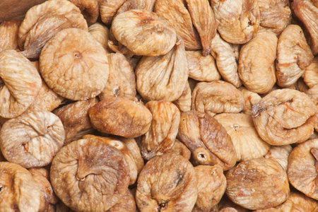 Dried figs background. Close up of dried figures.の写真素材