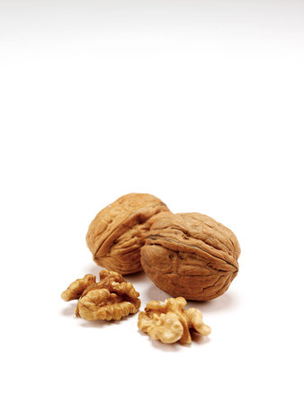 Walnuts isolated on white background with copy space for your text.