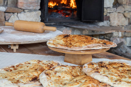 Traditional turkish baked dish pita. Turkish pizza pita, Middle eastern appetizer