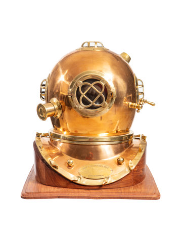 Vintage copper diving helmet isolated on white background with clipping path.の写真素材