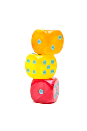 Colorful dice on white background. Isolated on white background.の写真素材