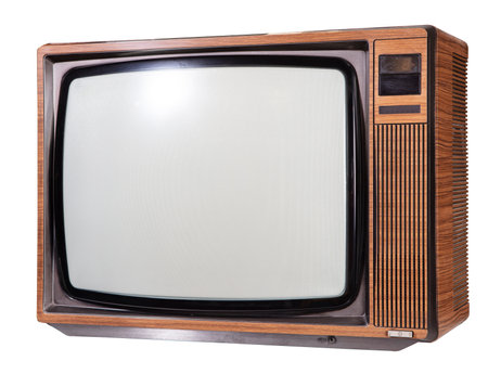 Vintage television isolated on white background. Clipping path included.の写真素材
