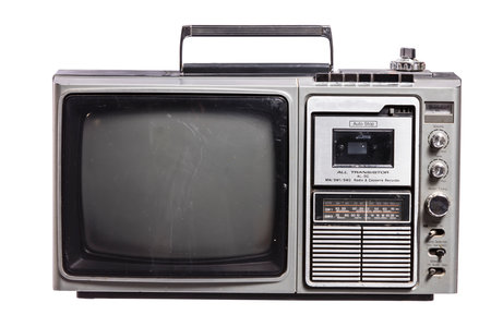 Vintage TV set isolated on white background. Clipping path included.の写真素材