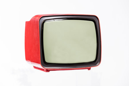 Retro red television isolated on white background, clipping path included.の写真素材