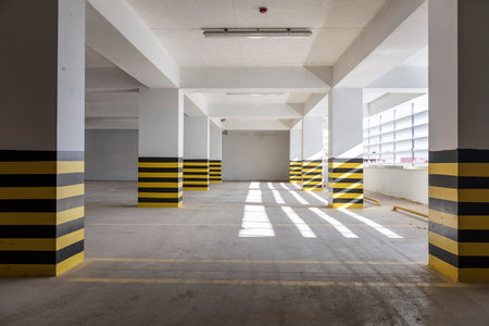 Empty underground parking garageの写真素材