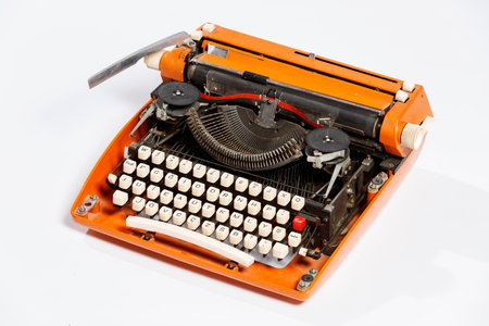 Vintage typewriter isolated on a white background. Retro style.の写真素材