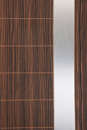 Wooden background with metal plates. 3d rendering. Computer digital drawing.の写真素材