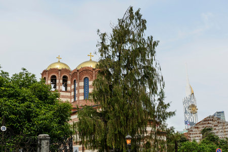 Modern Georgian architecture and street view in the city of Batumi, Adjara, Georgia.