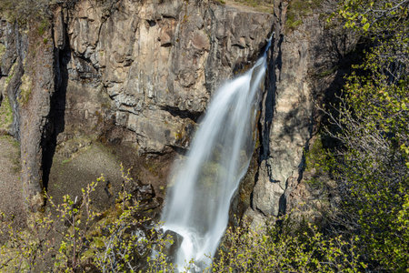 Svartifoss waterfall cliff face, rock basalt columnar icelandの写真素材