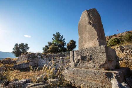 Xanthos Ancient City. Grave monument and the ruins of ancient city of Xanthos - Letoon in Kas,...