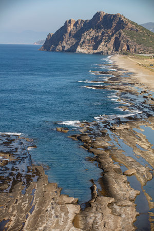 Gazipasa, sea beach, cliffs, turquoise color and waves. Koru beach.の写真素材