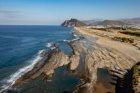 Gazipasa, sea beach, cliffs, turquoise color and waves. Koru beach.の写真素材