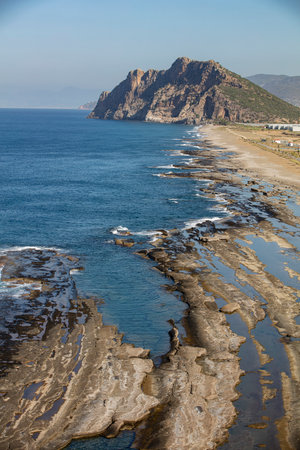 Gazipasa, sea beach, cliffs, turquoise color and waves. Koru beach.の写真素材