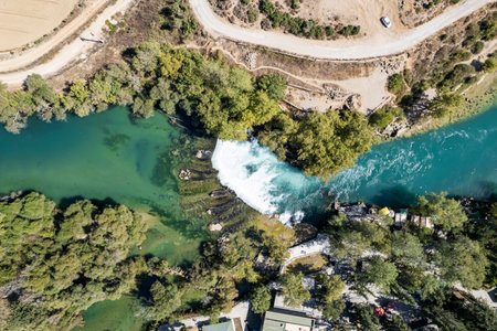Aerial view of the Horseshoe Falls, a waterfall on the Horseshoe River in Cape Town, South Africaの写真素材