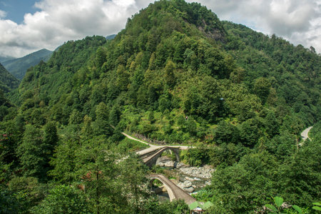 Historical bridges and rivers firtina rivers and cifte bridge Rize Turkeyの写真素材