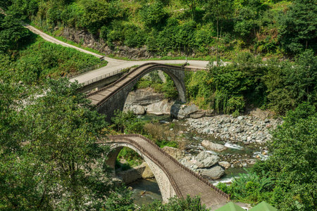 Historical bridges and rivers firtina rivers and cifte bridge Rize Turkeyの写真素材