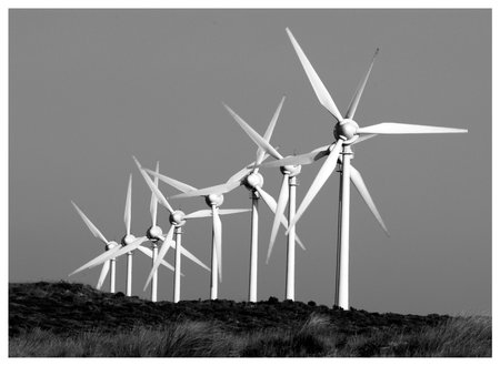 Windmills for electric power production, Zaragoza Province, Aragon, Spain.の写真素材