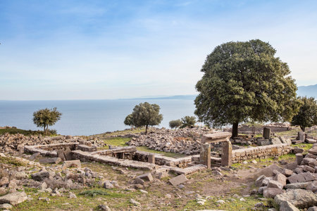 The Temple of Athena ruin in Assos Ancient City. The temple in Assos was built in 530 BC on the highest place of the Acropolis. Canakkale, Turkey.の写真素材