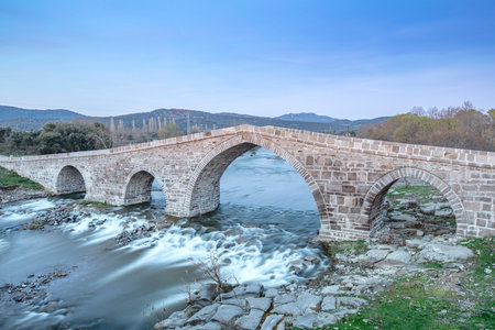 Located in Canakkale, Turkey, Hudavendigar Bridge was built in the 14th century.の写真素材
