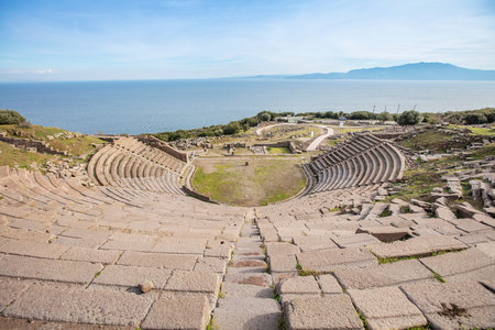The Temple of Athena ruin in Assos Ancient City. The temple in Assos was built in 530 BC on the highest place of the Acropolis. Canakkale, Turkey.の写真素材