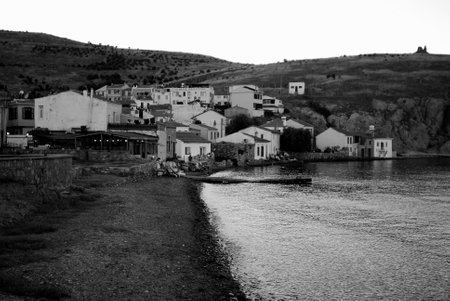 A view of a small village on the island of Mykonos Greeceの写真素材