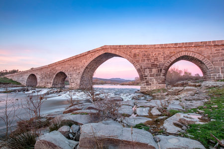 Located in Canakkale, Turkey, Hudavendigar Bridge was built in the 14th century.の写真素材