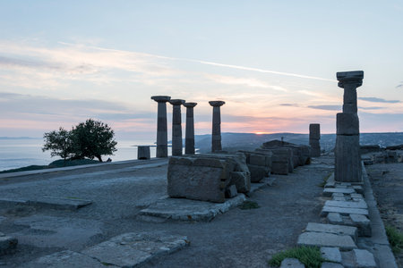 The Temple of Athena ruin in Assos Ancient City. The temple in Assos was built in 530 BC on the highest place of the Acropolis. Canakkale, Turkey.の写真素材