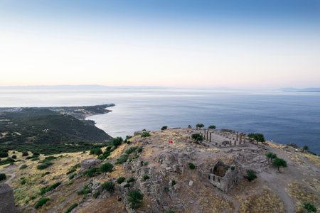 Assos Ancient City Drone shooting, Assos Behramkale, Canakkale Turkeyの写真素材
