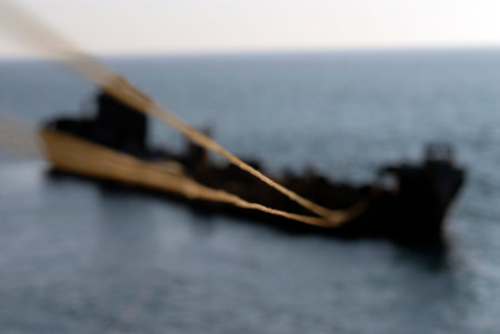 ship on the background of the sea, close-up, selective focus