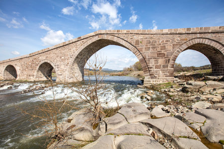 Located in Canakkale, Turkey, Hudavendigar Bridge was built in the 14th century.の写真素材
