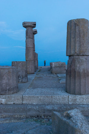 The Temple of Athena ruin in Assos Ancient City. The temple in Assos was built in 530 BC on the highest place of the Acropolis. Canakkale, Turkey.の写真素材