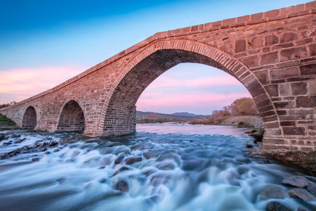 Located in Canakkale, Turkey, Hudavendigar Bridge was built in the 14th century.の写真素材