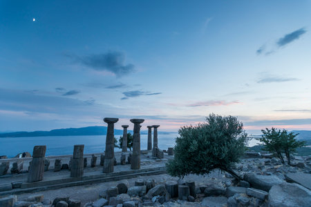 The Temple of Athena ruin in Assos Ancient City. The temple in Assos was built in 530 BC on the highest place of the Acropolis. Canakkale, Turkey.の写真素材