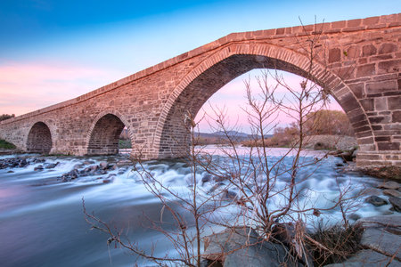 Located in Canakkale, Turkey, Hudavendigar Bridge was built in the 14th century.の写真素材