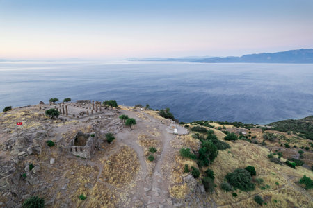 Assos Ancient City Drone shooting, Assos Behramkale, Canakkale Turkeyの写真素材