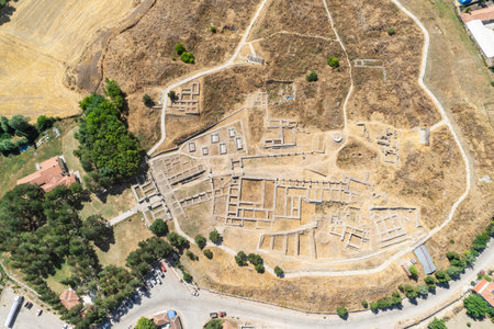 Ancient city of AlacahÃ¶yÃ¼k, monumental gate with sphinx dating back to the Hittite imperial age. Turkey Corum Alacaの写真素材