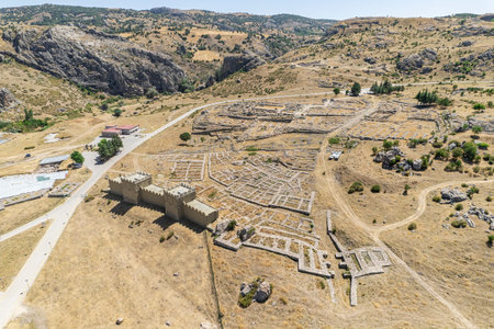 General view of Hattusa, the capital of the Hittite Empire in the late Bronze Age. Its ruins lie near modern Bogazkale, Turkey.の写真素材